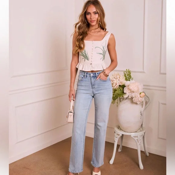 Linen floral peplum top - Picture 2 of 6